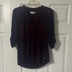 Calvin Klein Collection Deep Plum Split-Neck Blouse